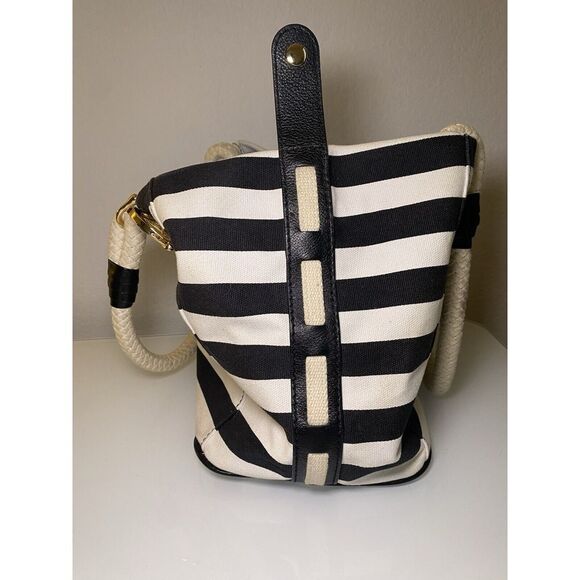 Michael Kors Marina Black White Striped Canvas Anchor Tote Shoulder Bag - Picture 6 of 16